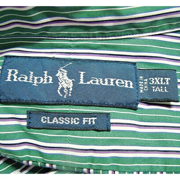 Ralph Lauren Mens 3XT Classic Fit Dress Shirt Green Stripe Button Down Collar - Picture 3 of 10